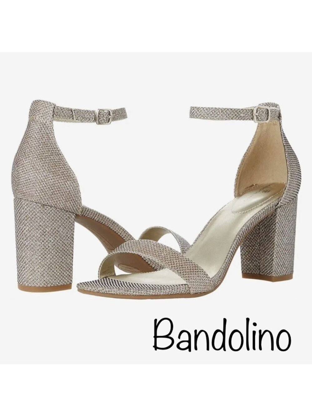 NWOT Bandolino Glam Sparkling Formal Strappy Block Heels Metallic Gold size 10